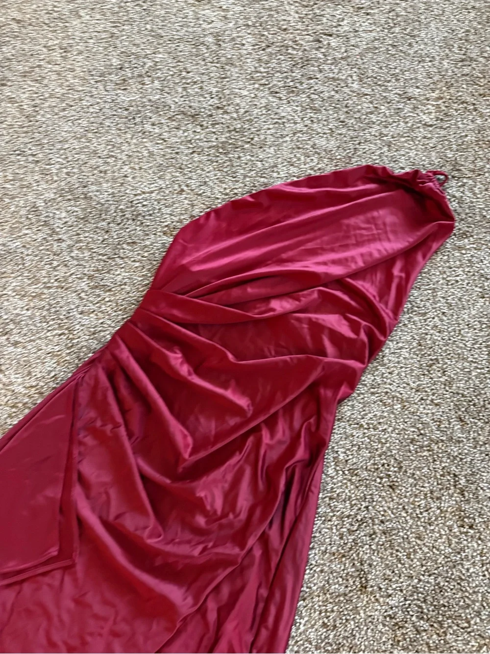One-Shoulder Burgundy Satin Evening Dress